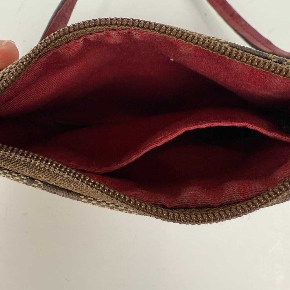 Coach Small Wristlet Signature Logo Tan Red Canvas Wrist Wallet Zipper - Picture 8 of 8